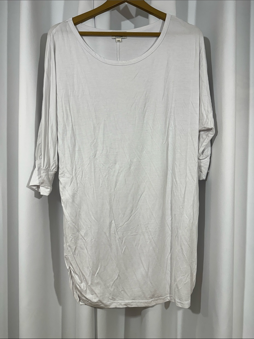 Matchstick Tunic Top Size XXL Ivory Ruched Hem Stretch 3/4 Sleeve
